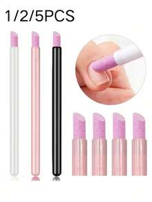 5PCS Nail File Cuticle Stone Pusher Nail Polishing Stick, Manicure Pen Cuticle Remover Trimmer Buffer Manicure Tool, Home Beauty Salon Exfoliating Quartz Pen Ceramic Polishing Head, Manicure Tool Quartz Pen Nail Art Exfoliating Polishing Pen,1/2/5PCS - Multicolor - View 1