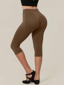 TimeOff Women's 1pc Solid Color Tummy Control Butt Lifting Slimming Sports Mid-Length Shorts - Mocha Brown - View 10