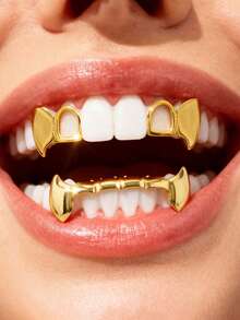 3Pcs European And American Cross Border Hip Hop Double Sided Hollow Gold Tooth Set With Left And Right Two Sharp Teeth For Halloween - Multicolor - View 2