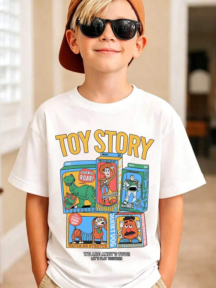 Disney Licensed Children's Printed T-Shirt With Toy Story 5 Print, Suitable For Boys And Girls - 白色 - 查看 1