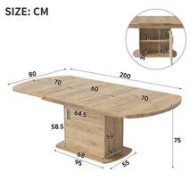 Extendable Oval Dining Table, L 140/200 X W 80 X H 75 Cm, Table With Storage, Coffee/Lounge Table, Modern And Minimalist Dining Table, Multifunctional Space-Saving Table, White And Silver Handle - 駝色 - 查看 5