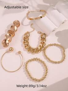 6pcs/Set Fashionable Unique High-End Elegant Exquisite Vintage Exaggerated Geometric Twisted Adjustable Bangle Bracelet Set For Women, Daily Wear, Holiday Party Jewelry - Multicolor - View 6
