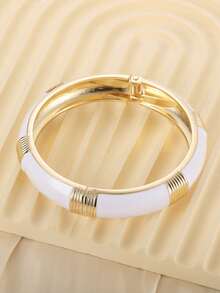 1PC Vintage Opulent Gold-Plated Wide Enamel Hoop Color-Banded Cuff Braceletfor WomenWeddingY2K Party Daily JewelryLovers Art Collectors - Bracelet - View 15