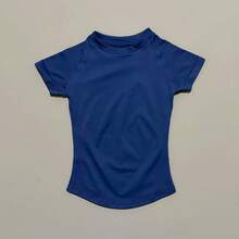 Camiseta Deportiva de Manga Corta para Mujer, Camiseta Deportiva para Correr, Camiseta de Verano de Manga Corta con Cuello Redondo, Transpirable, Chaleco de Gimnasio, Top de Yoga y Fitness - Café exprés - Ver 10