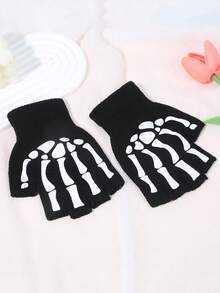 Creative Halloween Skull Fingerless Gloves, Cross-Border Ghost Claw Half- Adult Gloves, Typing Adhesive Hand Grips. - Black - View 3