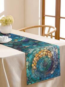 1 pieza Camino de mesa de lino con estampado de patrón de anillo de piedra colorida, mantel individual, adecuado para vacaciones, fiestas, cumpleaños, cenas, decoración de mesa de cocina y restaurante, cubierta de gabinete de zapatos y almacenamiento, decoración de habitación para todas las estaciones, decoración textil del hogar, camino de mesa, mantel individual - Multicolor - Ver 7