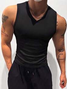 ZYNTH BALENO Chaleco sin mangas de cuello en V casual de verano para hombres, adecuado para gimnasio, deportes, ciclismo, correr - Negro - Ver 7
