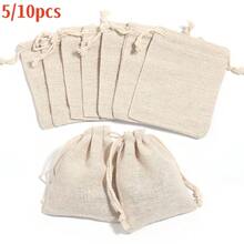 5, 10pcs/paquete Bolsas de lino fino con cordón, Bolsas de lino duraderas con cordón, Múltiples tamaños y modelos, Bolsas de almacenamiento de lona para joyas, piezas pequeñas sueltas, cuentas DIY, piezas pequeñas hechas a mano - Café integral - Ver 6