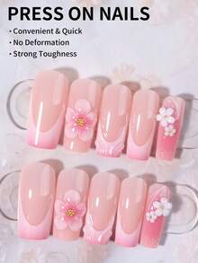24pcs Ujung Kuku Gel 3D Bentuk Peti Mati Panjang dengan Dekorasi Mutiara, Desain Kuku French Manicure, Set Kuku Palsu Panjang, Kuku Tempel untuk Wanita, Alat Manicure DIY Profesional - MultiWarna - View 2