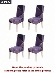 2/4/6pcs Printed Stretch Chair Covers, Living Room Dining Table Chair Protector, Home Decor Seat Covers - Purple - View 5