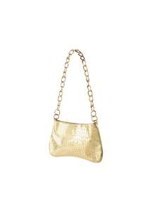 Rollcall New Fashion Solid Color PU Leather Underarm Chain Crocodile Embossed Envelope Bag, Gold Chain Bag For Summer - Gold - View 3