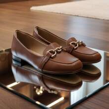 Women's Comfortable Square Toe Loafer With Elegant Embellishment - Premium Line - Rust Brown - View 6