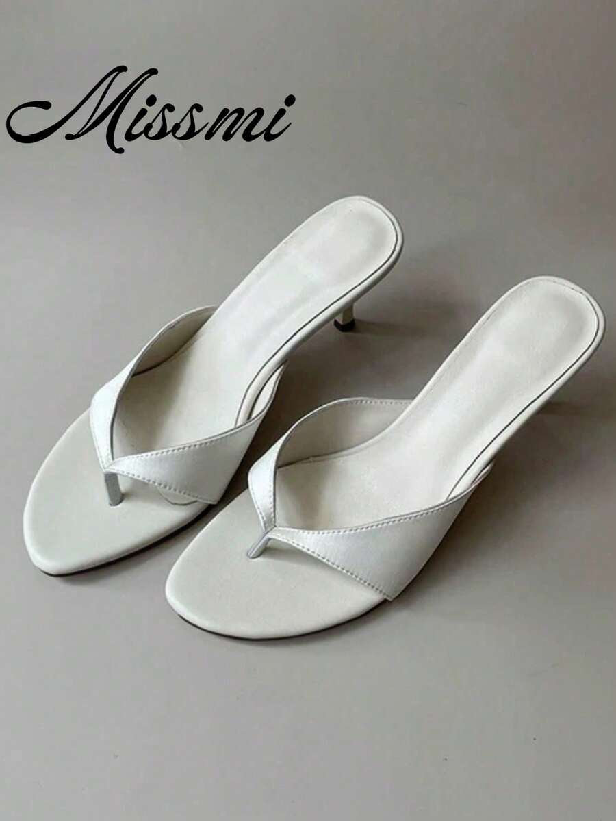New Arrival Rivet Thong Sandals, Suede Platform Flip Flops For Women, European And American Style Summer Outdoor Wear,Kitten Heels - White - View 1