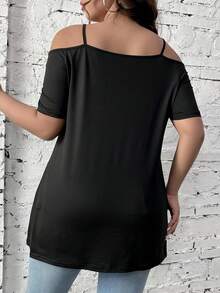 Top de hombros caídos liso de talla grande para mujer - Verde - Ver 10
