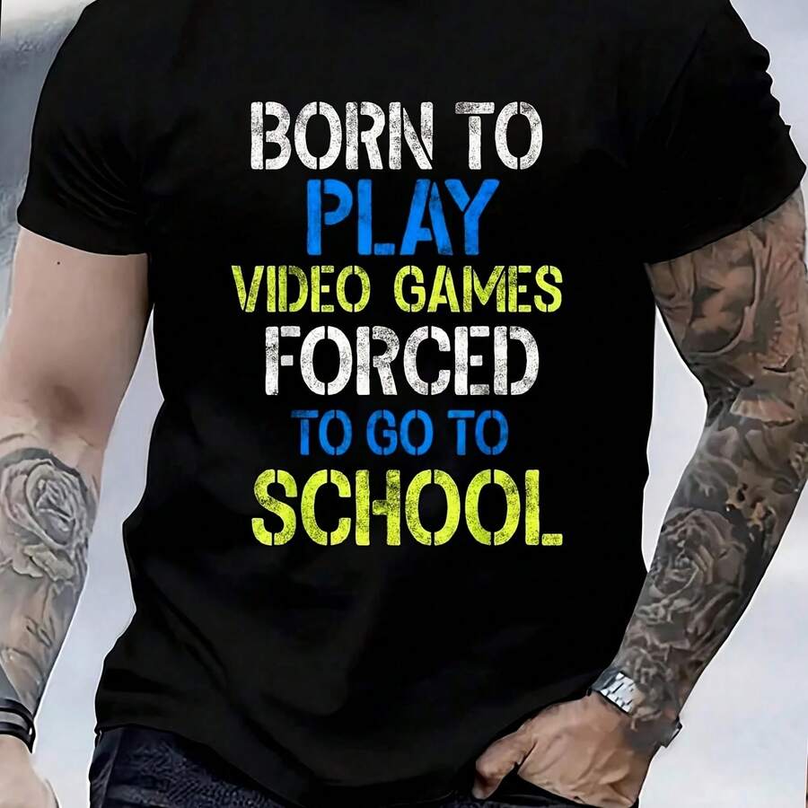 Cotton Born To Play Video Games Shirt Funny Video Gamer Gift Gaming T-Shirt Wo's 's Graphic Tee Causal Tops Fashion hirt Short Sve T-Shirt - Negro - Ver 1