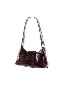 Rollcall Y2K Vintage Soft Distressed Leather Motorcycle Bag With Rivet, Buckle, Pleated Cloud Decor, Shoulder/Underarm Bag, Suitable For Work, Commute - Burgundy - View 3