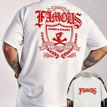 Camiseta roja estampada para hombre FAMOUS, camiseta blanca casual de manga corta, diseño de calaveras entrelazadas, diseño con temática para hacerte destacar, con diseño de hombrer - Blanco - Ver 6