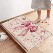 1pc Pink Bow Linen Rubber Kitchen Mat, Bathroom Mat, Door Mat, 2D Printed Rectangular Rug Suitable For Living Room, Bedroom, Hallway, Bathroom, Laundry Room, Polyester Rug, Suitable For Indoor And Outdoor Home Decor - Multicolor - View 16