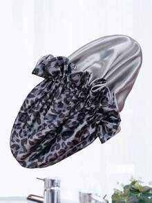 Gorro de dormir de satén de doble capa con bloques de color, gorro para peluca - Estampado de leopardo gris - Ver 8