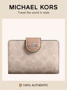 Coach Corner Zip 13 Wallet with Zipper Coin Pocket and Clear ID Window Wallet RFID Blocking Wallet for Women Soft Leather Bifold Compact Card Holder - 杏色 - 查看 1