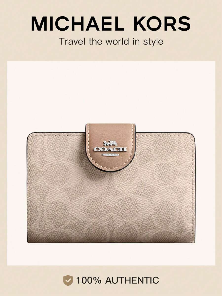 Coach Corner Zip 13 Wallet with Zipper Coin Pocket and Clear ID Window Wallet RFID Blocking Wallet for Women Soft Leather Bifold Compact Card Holder - 杏色 - 查看 1