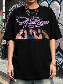 Katseye Cursive Logo Girl Group T-Shirt. Soft Fabric, Loose-Fitting, Everyday Casual T-Shirt. - Black - View 1