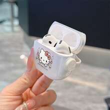 Sanrio Smiles Hello Kitty Peek Face AirPods Case Cute Transparent Shockproof Shell With Rotating Bracket Compatible With AirPods 1/2/3/4 And Pro/Pro 2 Nd Generation Suitable For New AirPods Pro 3 Stocking Stuffers The Girlfriend. - Sil - View 3