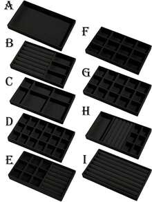 9pcs/1pc Velvet Jewelry Tray, Jewelry Dish, Multi-Functional Storage Box, Large Capacity Jewelry Organizer With Independent Compartments, Stackable Jewelry Rack, Suitable For Earrings, Necklaces, Bracelets, Rings, Hair Clips, Hair Bands, Etc. Valentine's Day Velvet Jewelry Tray - Black - View 13