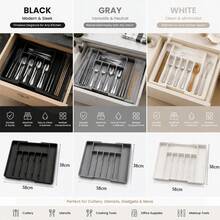 1pc Expandable Drawer Storage Box 22.4"X15"X1.5" – Adjustable Dividers (6-8 Compartments) For Kitchen Silverware, Tableware, Knives & Cutlery, Multi-Functional Organizer For Drawer Partitions & Kitchenware Accessories - Multicolor - View 6