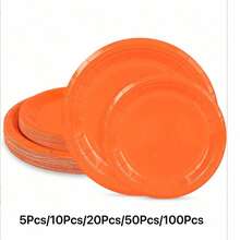 100/50/20/10pcs Orange Round Dessert Cake Plates, Includes 7 Inch And 9 Inch, Bulk Party Supplies, Orange Sturdy Party Plates Suitable For Birthday, Wedding, Baby Shower, Gender Reveal Party, Etc. - Orange - View 10