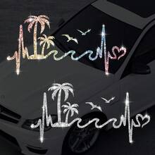1pc Sparkling Coconut Tree Seagull ECG Car Sticker Self Adhesive No Residue Easy To Install Suitable For Cars, Trucks, Motorcycles, Glass Windows, Laptops Best Gift - 1pc - View 11