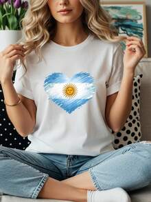 Argentina Heart Flag TShirt Argentina Soccer Fan Tee Unisex - White - View 1