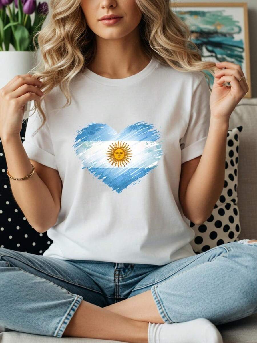 Argentina Heart Flag TShirt Argentina Soccer Fan Tee Unisex - White - View 1