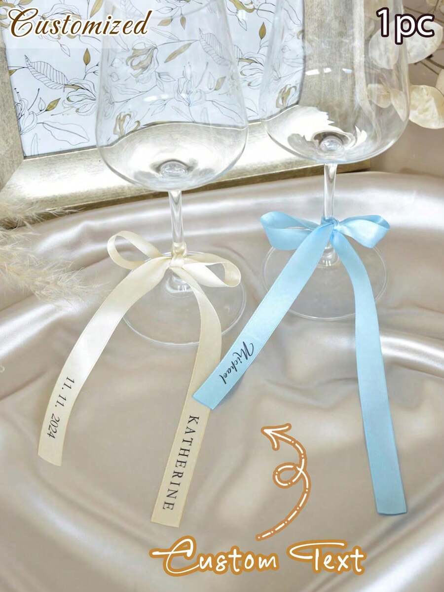 Personalized Wine Glass Ribbon, Customized Wedding Champagne Glass Bow Personalized Satin Ribbon Name Tag Drink Name Tag Name Card - Multicolor - View 1