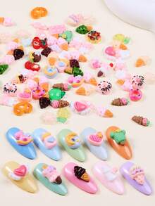 50pcs/1bag 3D Resin Fruit Dessert Cake Nail Art Decoration, DIY Nail Art Decoration, Nail Art Products, Home Salon Decoration Crafts, Nail Art Accessories Nail Art Gems Nail Charms - Multicolor - View 9