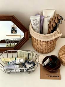 1pc Metal Storage Basket Multifunctional Desktop Organizer Box, Suitable For Jewelry And Cosmetics, Durable Desktop Organizer Rack, Iron Art Small Storage Basket, Suitable For Vanity, Desk, Photography Props, Storage Rack, Unisex, Home Storage And Decoration - Multicolor - View 2