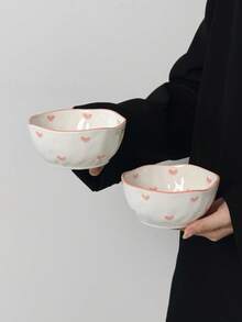 1個/2個/4個 INS風可愛釉下粉色愛心陶瓷碗，家用米飯碗、早餐燕麥碗、水果沙拉碗、義大利麵碗，節日禮物，送給家人和朋友的禮物 - 彩色 - 查看 16