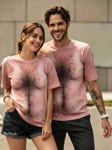 Men's 3D Digital & Abstract Chest Hair Print Short Sleeve T-Shirt, Casual Streetwear Fashion, Crew Neck - Multicolor - View 1
