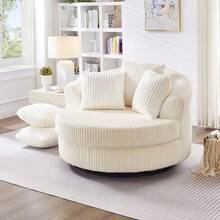 360° Swivel Sofa Chair Modern Corduroy Leisure Sofa Round Chaise Lounge With 5 Removable Pillows For Living Room Bedroom - Beige + Foam+Spring + 1 Seat1 - View 6