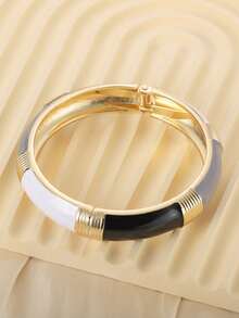 1PC Vintage Opulent Gold-Plated Wide Enamel Hoop Color-Banded Cuff Braceletfor WomenWeddingY2K Party Daily JewelryLovers Art Collectors - Bracelet - View 8