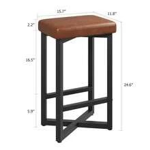 Bar Stools Set, Counter Height Backless Barstools, With Metal Frame & Footrest, Counter Height Backless Barstools With Metal X-Frame, With PU Leather For Home Bar, Dining Room - Retro Brown 2pc - View 4