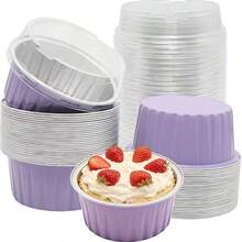1/10/20pcs Wadah Kue Keju Mini dengan Tutup, Cangkir Kue Mini 5oz, Alas Cupcake Kertas, Pot Puding Aluminium Foil, Cocok untuk Puding, Custard, Kue Mini dan Makanan Penutup Lainnya, Sempurna untuk Pesta, Pernikahan, Acara Luar Ruangan dan Liburan Natal - MultiWarna - View 1