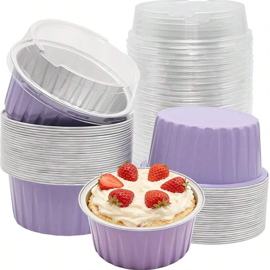 1/10/20pcs Wadah Kue Keju Mini dengan Tutup, Cangkir Kue Mini 5oz, Alas Cupcake Kertas, Pot Puding Aluminium Foil, Cocok untuk Puding, Custard, Kue Mini dan Makanan Penutup Lainnya, Sempurna untuk Pesta, Pernikahan, Acara Luar Ruangan dan Liburan Natal - MultiWarna - View 1