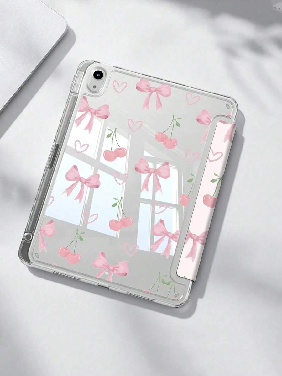 Casing Pelindung Akrilik Kristal Dua Sisi Motif Pita Merah Muda dan Ceri - Kompatibel dengan iPad Generasi ke-10, Model 10.2 / Mini 6 / Mini 7 / 9.7 Inci dan Tablet Lipat 3+Y; Dilengkapi Desain Anti-Tekuk, Sudut yang Diperkuat Silikon, Fungsi Bangun/Tidur Otomatis, Slot Pensil Terintegrasi, dan Stand Lipat Multi-Sudut - Pilihan Sempurna untuk Perlindungan Sehari-hari - MultiWarna - View 1