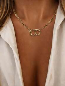 1PC Gold Initial Necklace, Luxurious Round Buckle With Letters, And Octagonal Pendant Necklace, Suitable For Ladies' Exquisite Holiday Party Gifts - Yellow Gold - View 23