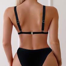 Nuevo bikini estampado para mujer 2026: bikini de dos piezas para la playa - Negro - Ver 4
