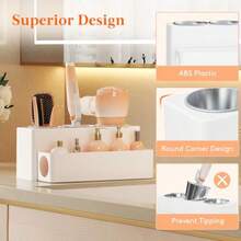 Lifewit Organizador de herramientas para el cabello, soporte removible para secador de pelo en la encimera, organizador de herramientas calientes de acrílico con 3 tazas de acero inoxidable para - Blanco - Ver 7
