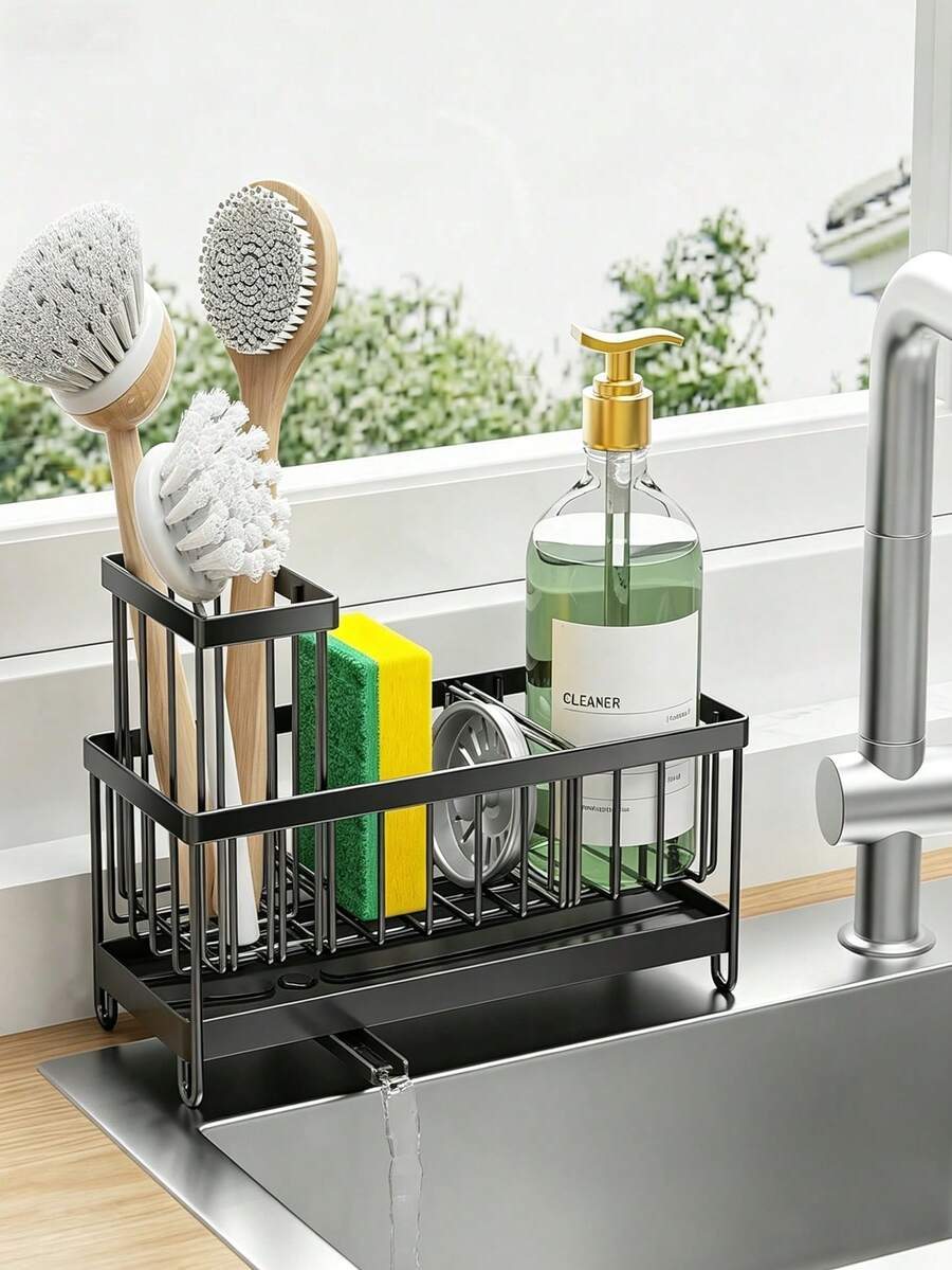 Estante de cocina para paños de platos de moda, con bandeja de drenaje inclinable automática, estante de drenaje de esponja sólida, adecuado para almacenamiento de paños en la encimera de la cocina, organizador de fregadero de cocina, regalo para mujeres y mamás, accesorios de fregadero de cocina, utensilios de cocina