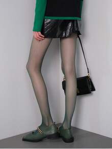1 Pair Y2K Bright Blue Shiny Tights,Sexy Phantyhose, Edgy Streetwear Legwear - Dark Green - View 5