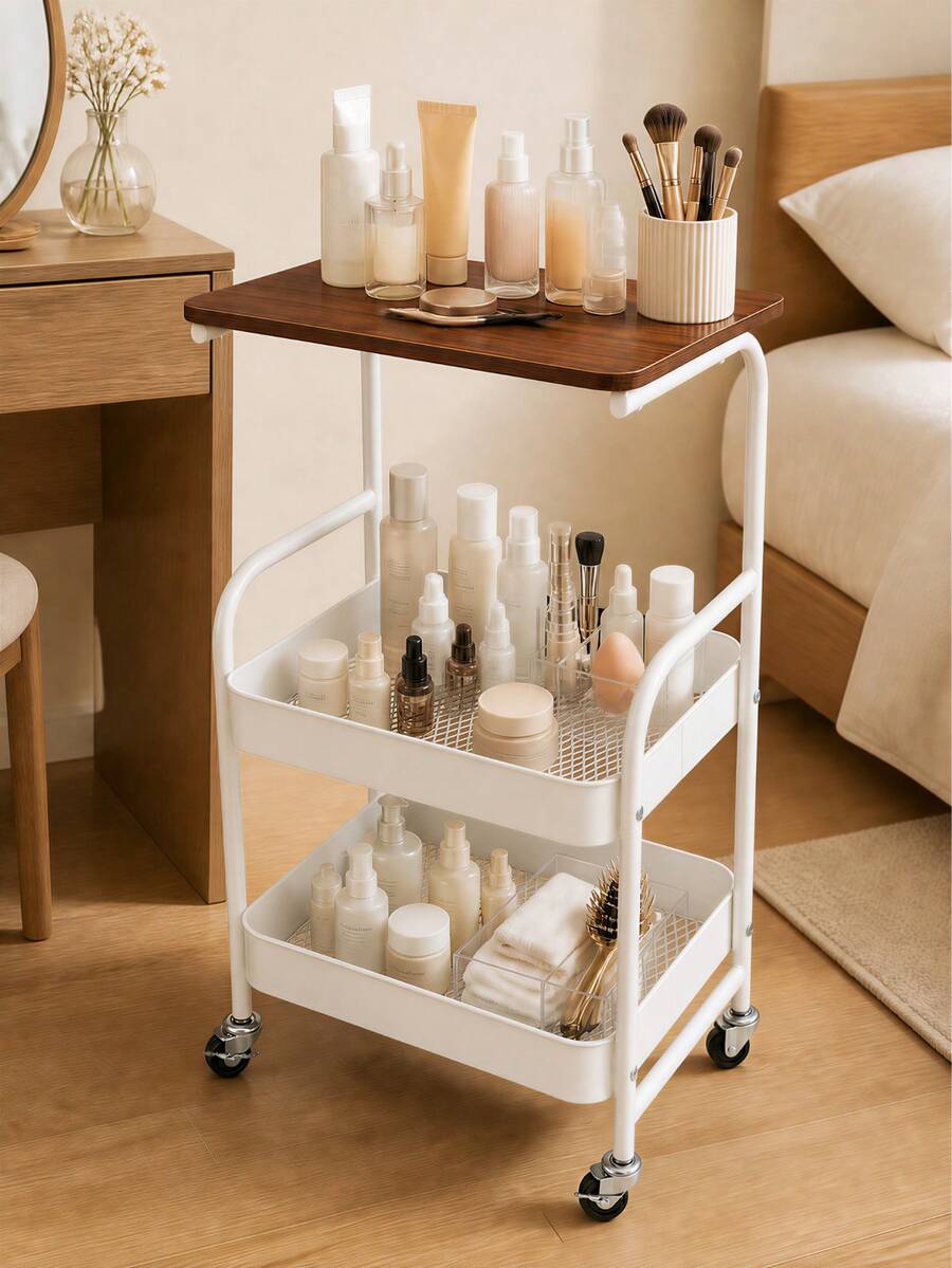 Kitchen Cart With Top And Casters, Large Capacity, Anti-Slip Storage Rack, Side Table, Gap Storage, Mesh, Breathable, Ideal For Kitchens, Living Rooms, Bedrooms, And Baby Supplies, Perfect For Single Living And Housewives (Black/White) - White - View 1